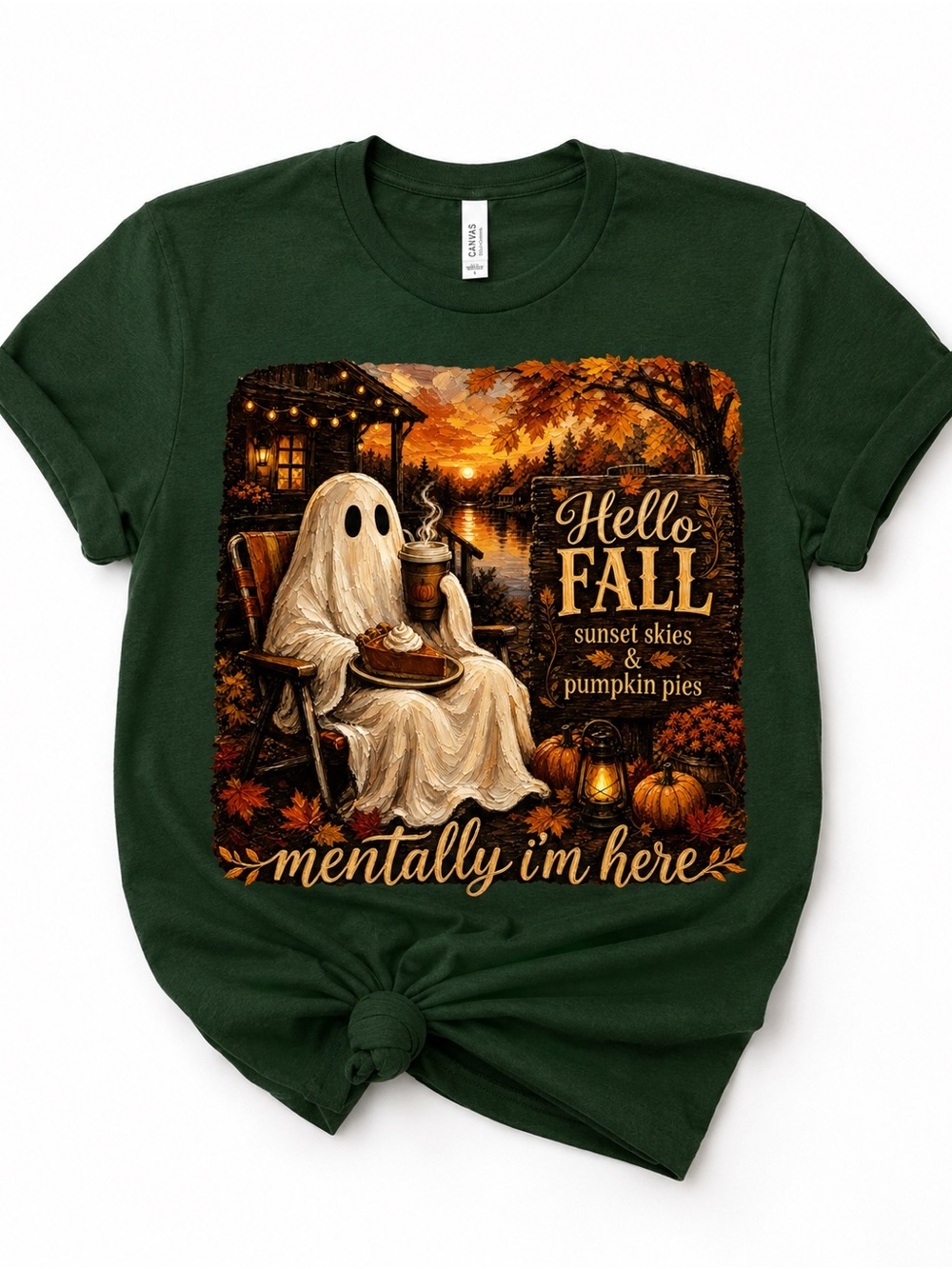 Bella Canvas Green 'Hello Fall' Ghost Graphic Tee